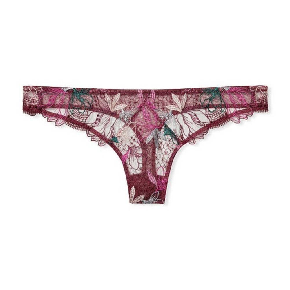 Victoria's Secret Very Sexy Thong Floral Embroidered Sz M Burgundy